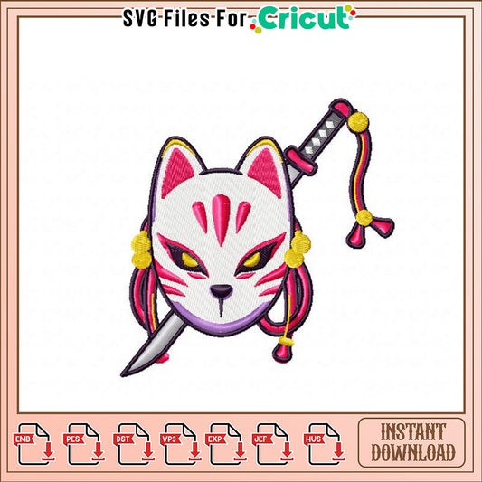 Fox Mask Embroidery Design Instant Download