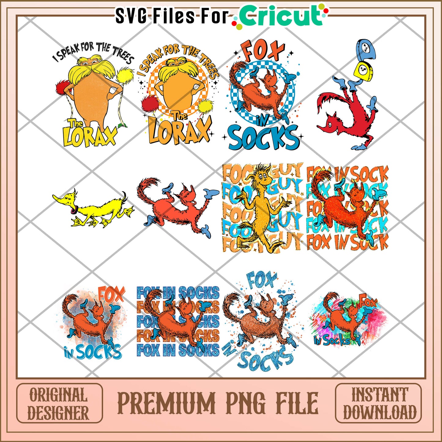 Fox in Socks and Lorax Bundle Premium PNG Designs