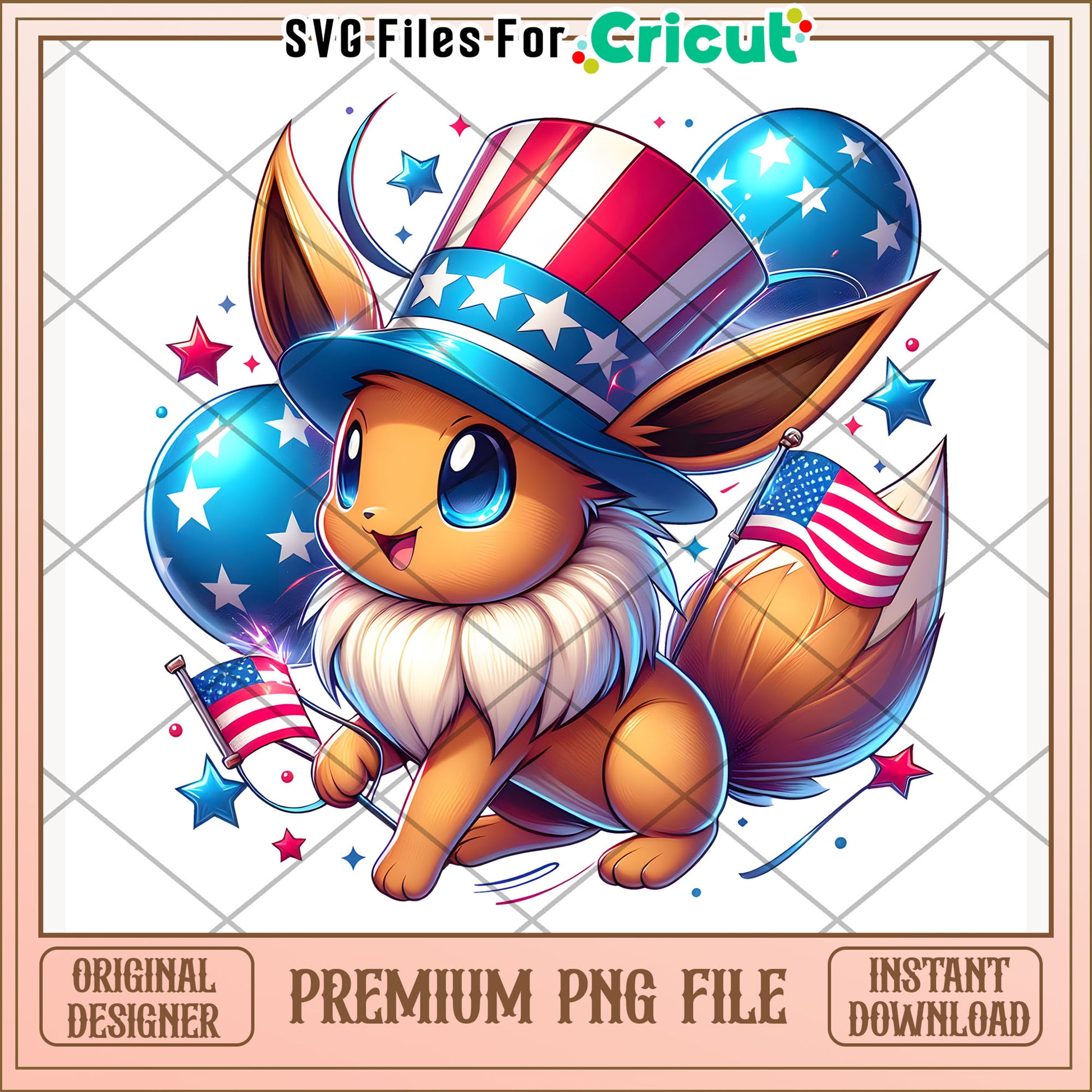 Fox pokemon cute character png, independence day png, 4th of july png