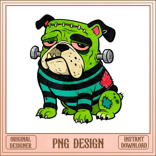Frankenstein Bulldog PNG, Halloween Dog PNG, Spooky Dog PNG