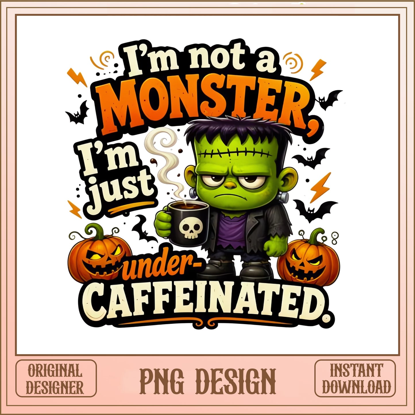 Frankenstein Halloween Coffee PNG, Funny Monster PNG, Halloween PNG