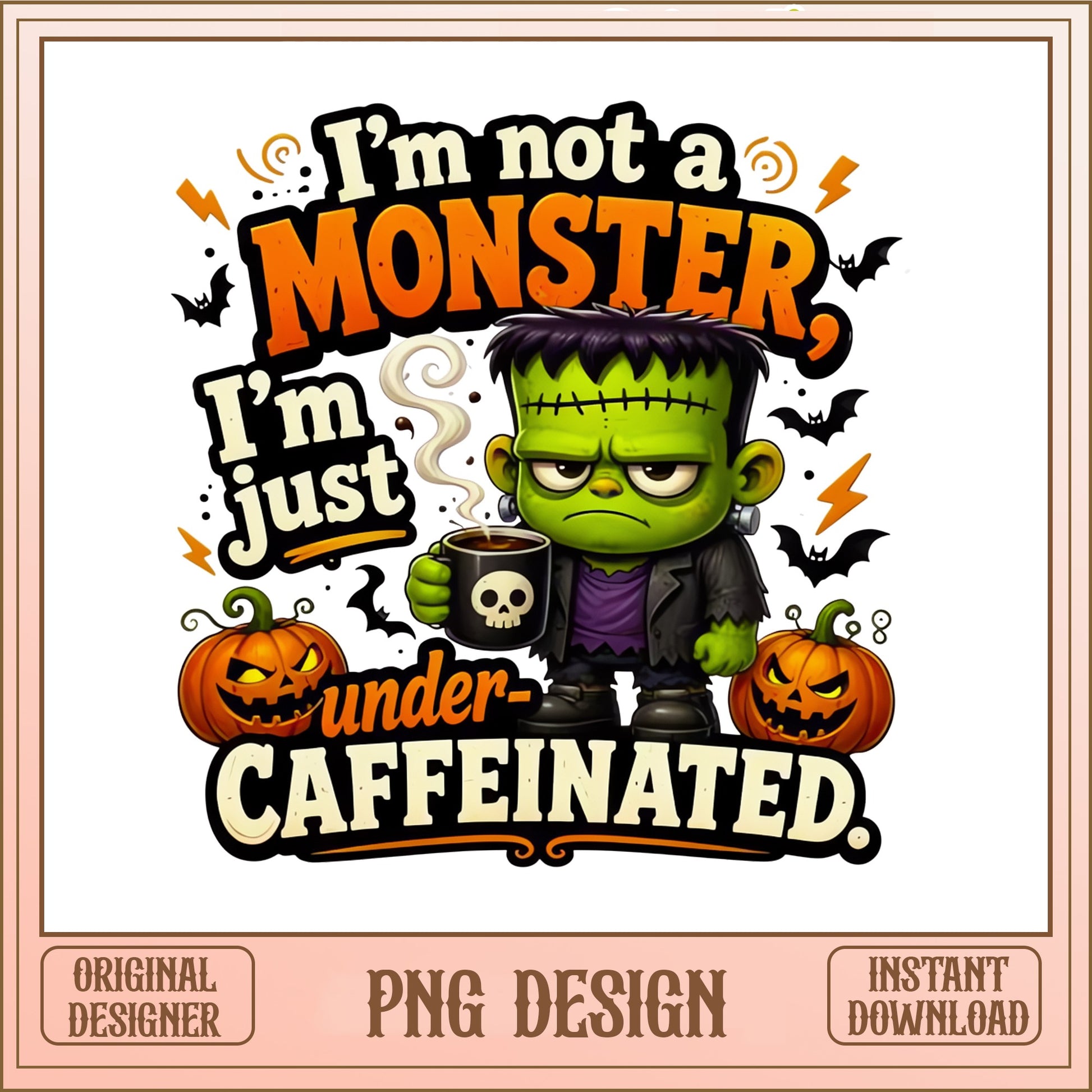 Frankenstein Halloween Coffee PNG, Funny Monster PNG, Halloween PNG