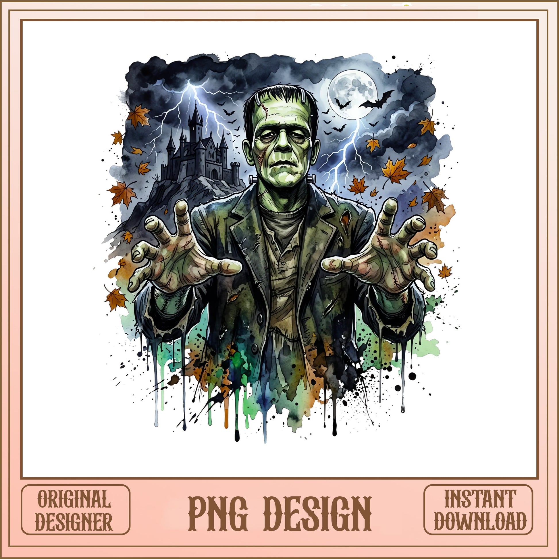 Frankenstein Halloween PNG, Spooky Monster Watercolor PNG, Horror PNG