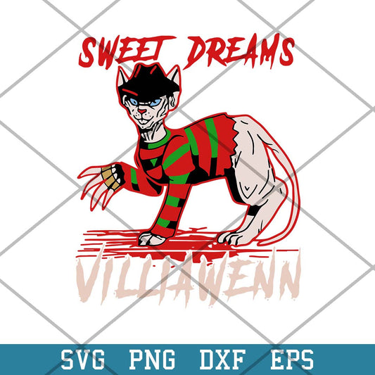 Freddy Krueger Cat Sweet Dreams Villianwenn Svg, Halloween Svg-Svgfilesforcricut
