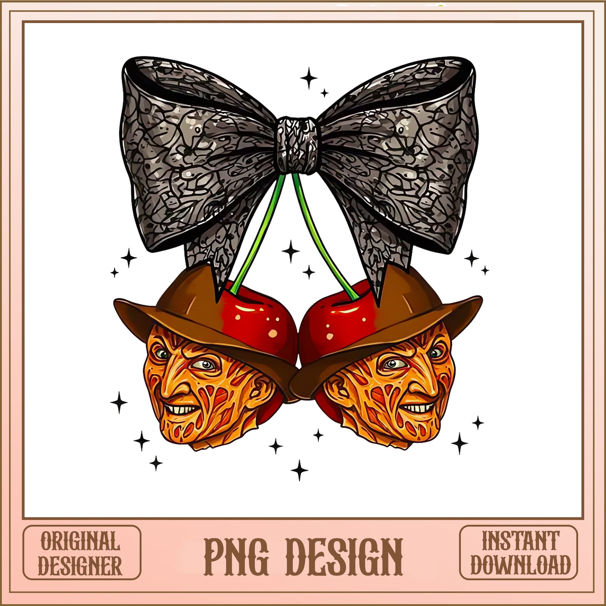 Freddy Krueger Cherry Bow PNG, Horror Halloween PNG, Coquette PNG