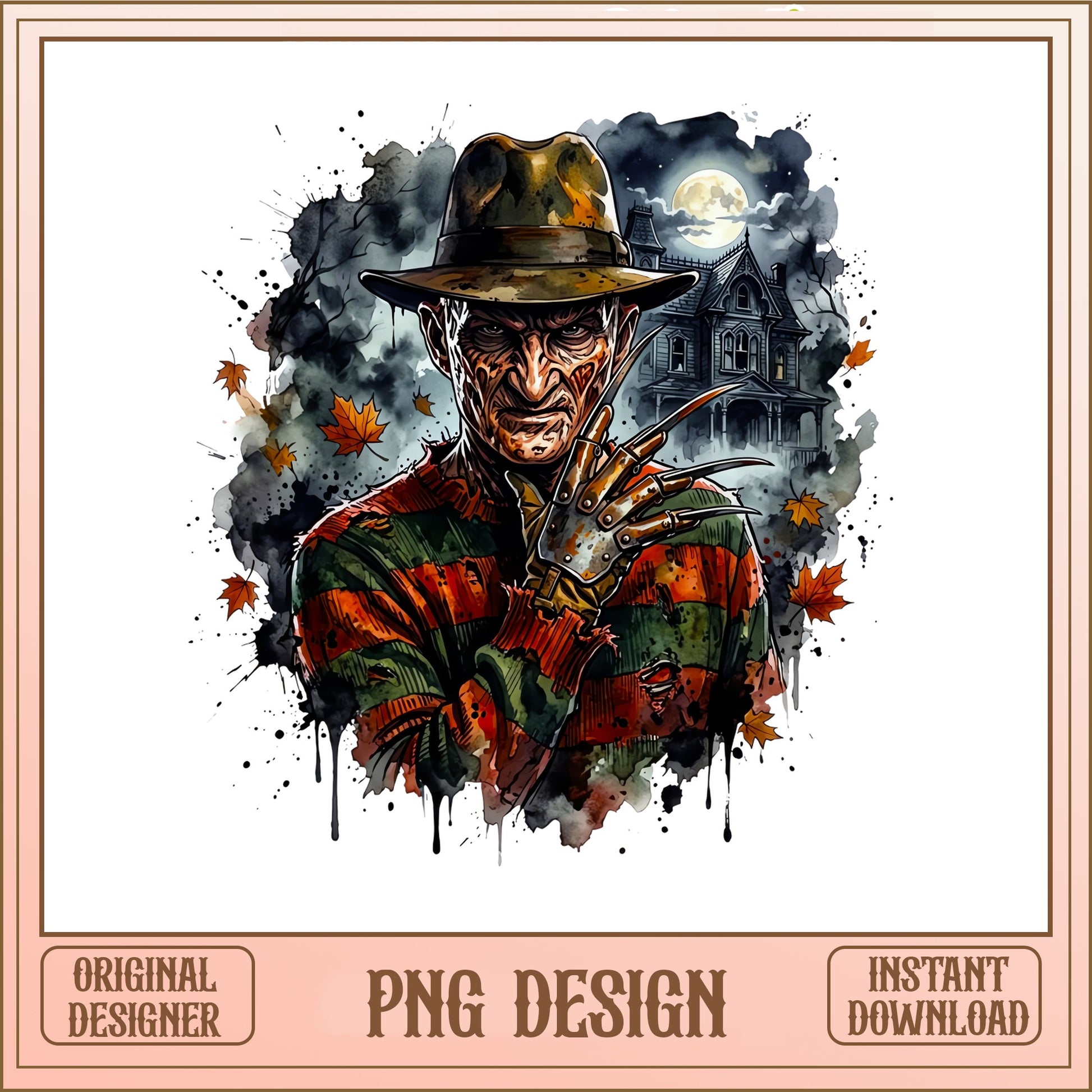 Freddy Krueger Watercolor PNG, Horror Halloween PNG, Scary Movie PNG