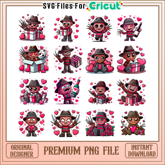 Freddy krueger chibi love valentine bundle png, freddy krueger valentine​ png