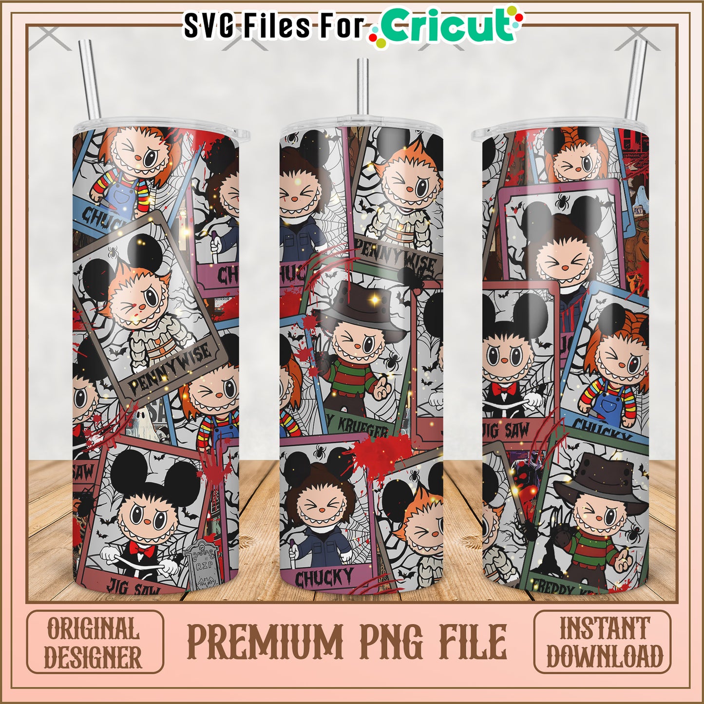 Freddy kruger labubu tumbler png, labubu cartoon png, labubu halloween png