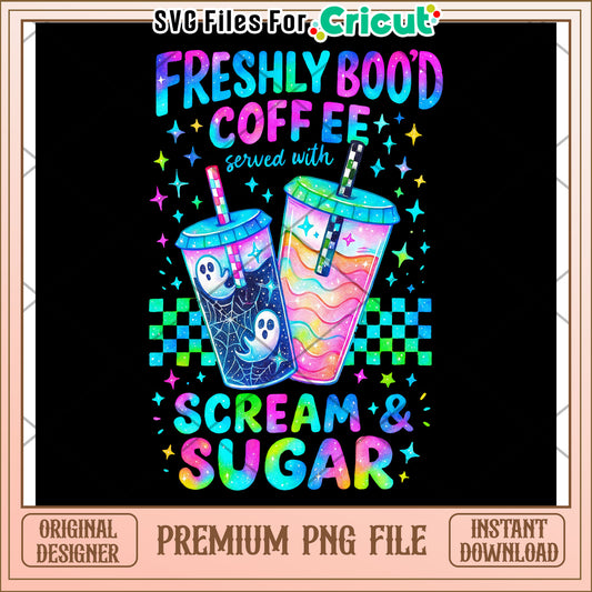 Freshly boo'd coffee neon png, halloween characters png, halloween cartoons png