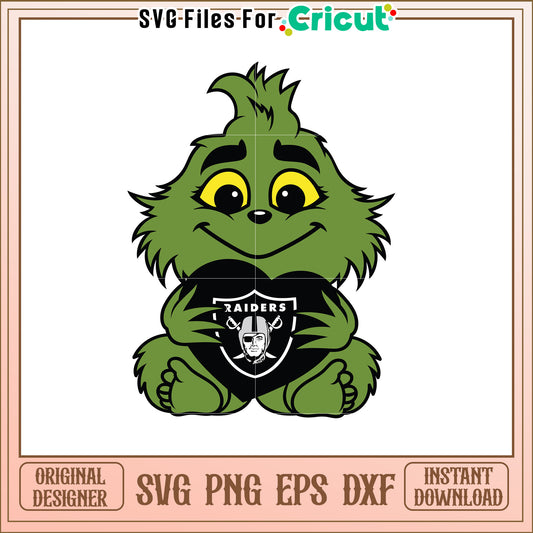 Friendly Grinch with Raiders Logo SVG Design Download