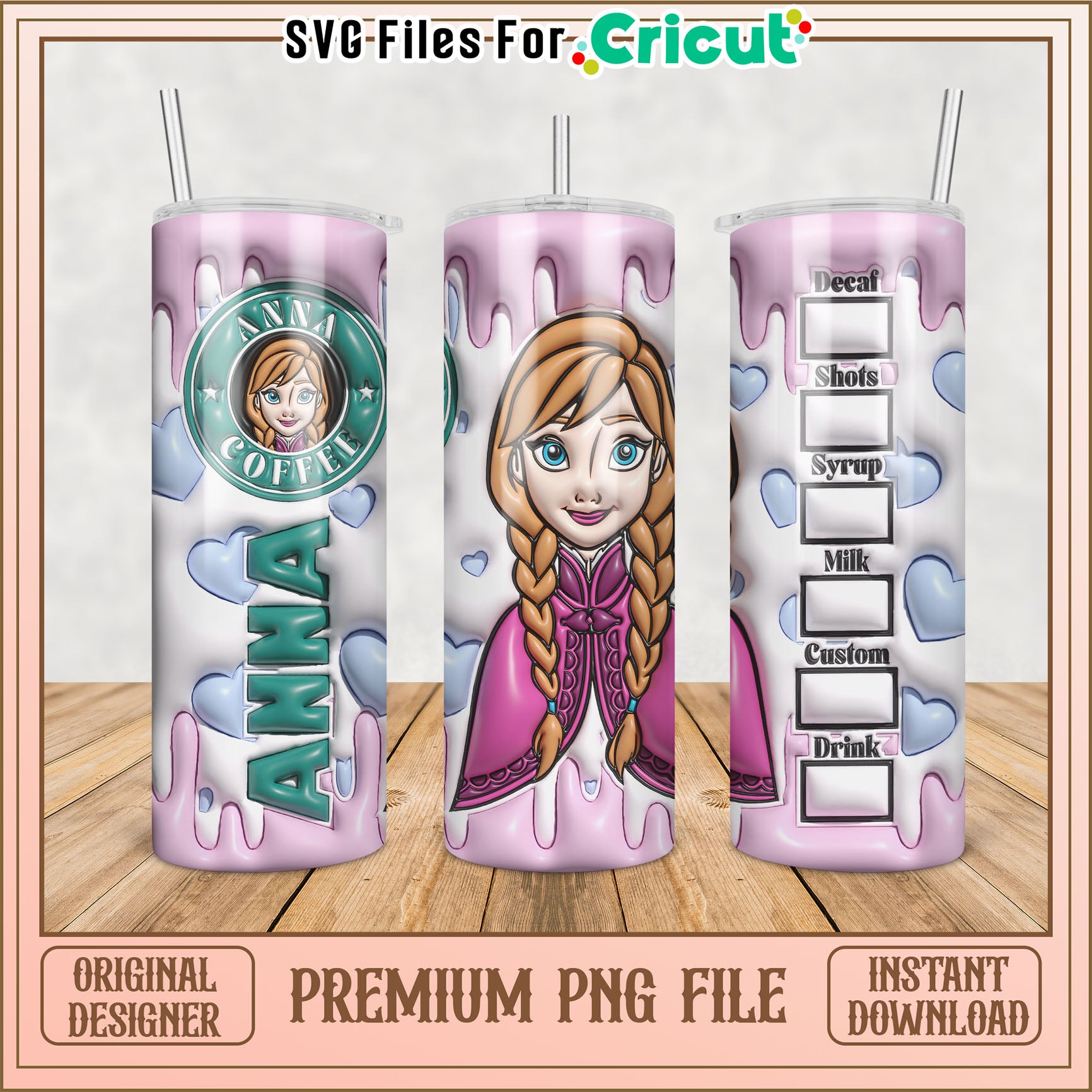 Frozen Anna Coffee Tumbler PNG Design