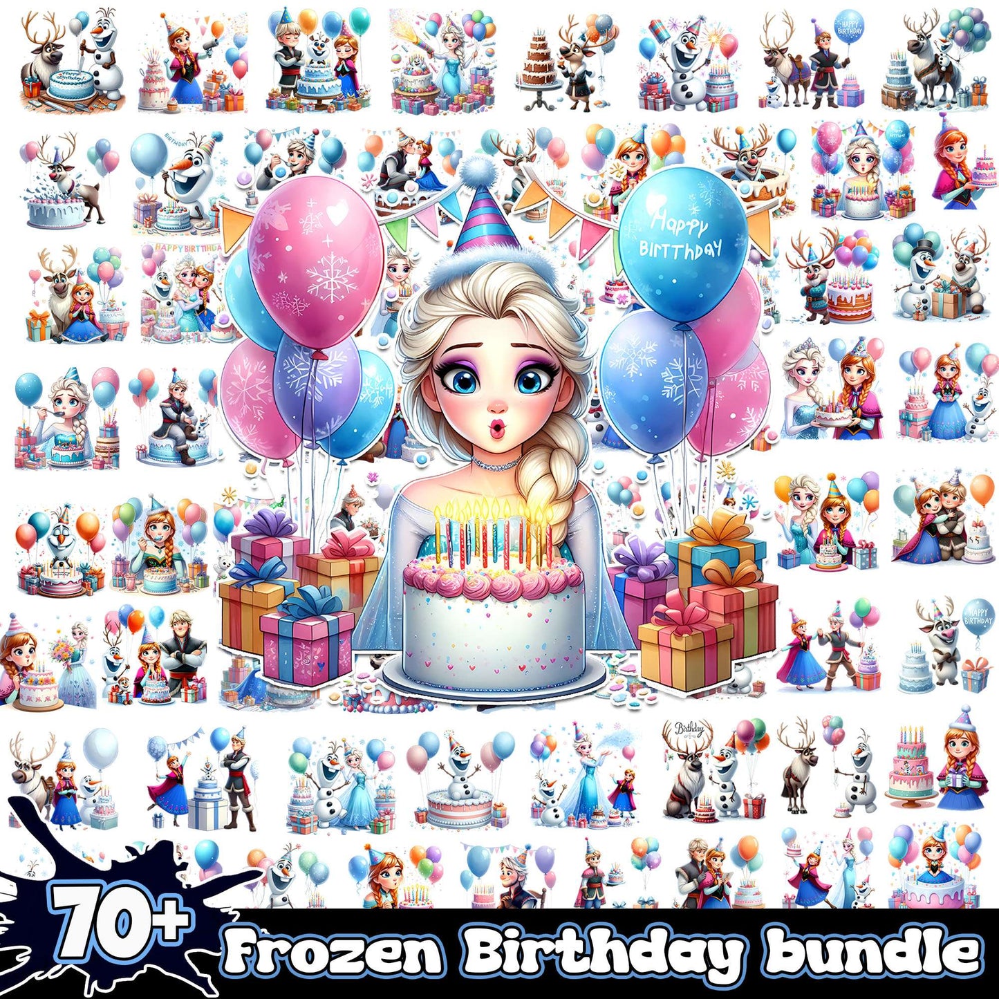 Elsa and anna brithday bundle png, frozen elsa birthday​ png