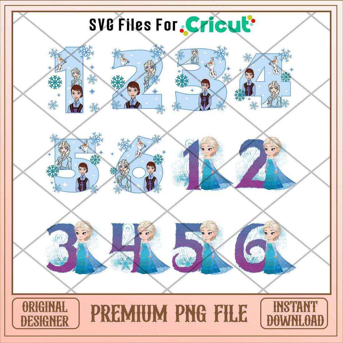 Frozen Elsa number art png bundle – svg files for cricut