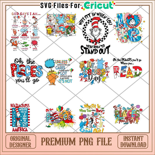 Fun Dr Seuss Inspirational Quotes Bundle PNG Files
