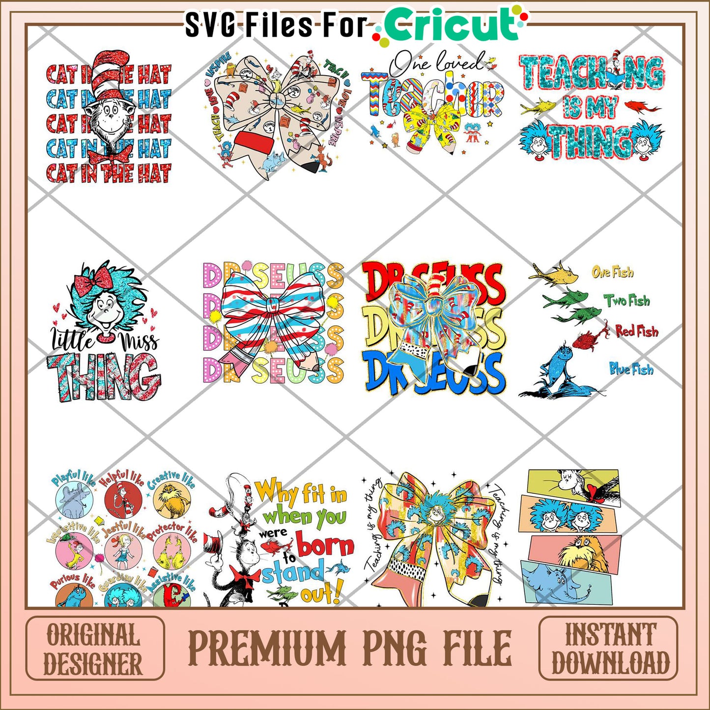 Fun Dr Seuss Inspired Digital PNG Bundle for Teachers