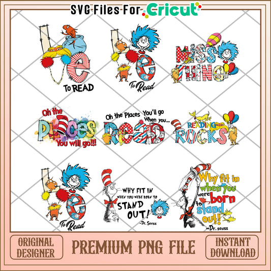 Fun Dr Seuss Themed Reading Bundle PNG for Kids Activities