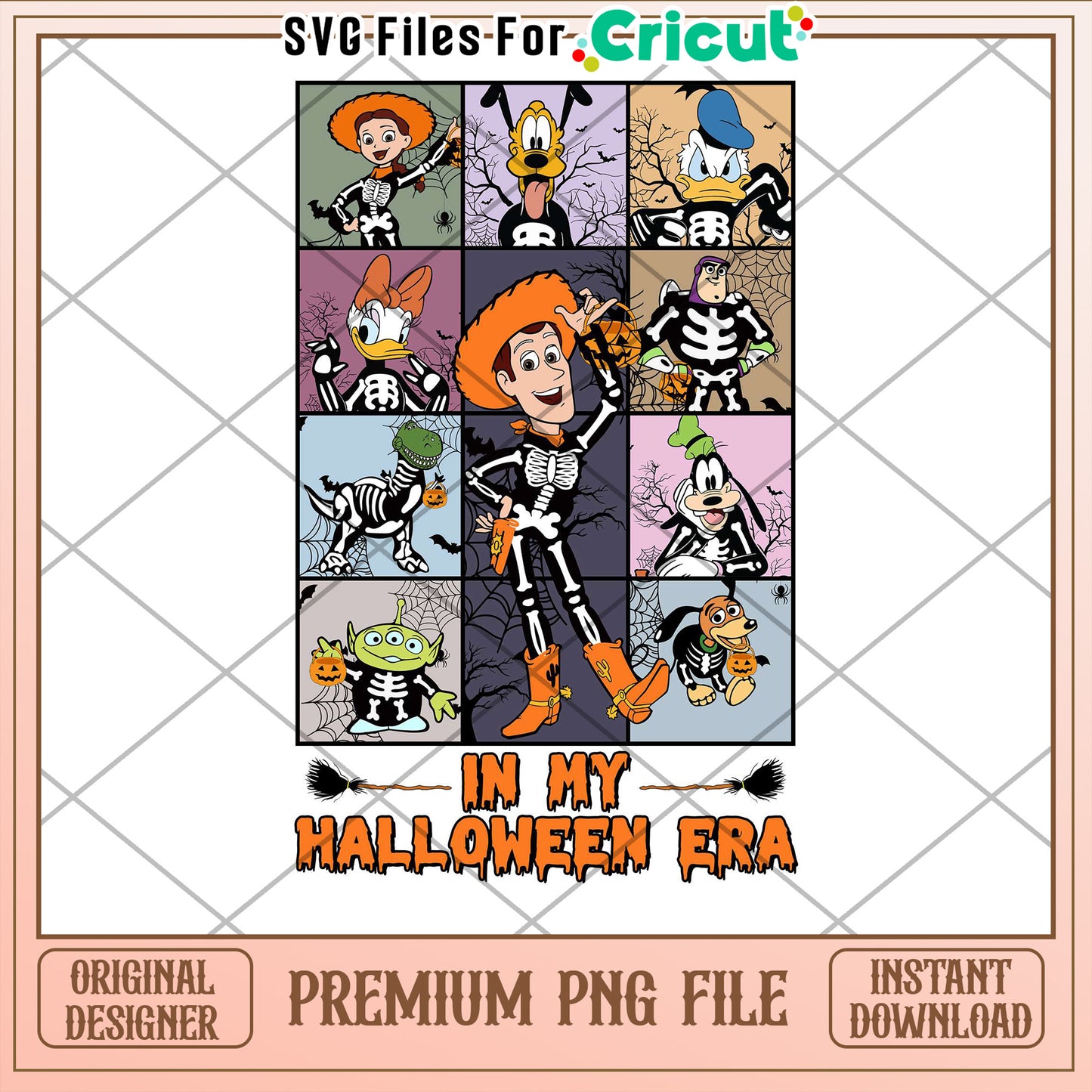Fun Halloween Characters in Skeleton Costumes PNG Downloadable File