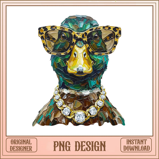 Funky Duck With Glasses Gold Chain PNG, Cool Duck PNG, Trendy Duck PNG