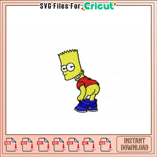 Funny Bart Simpson Embroidery Design for Instant Download