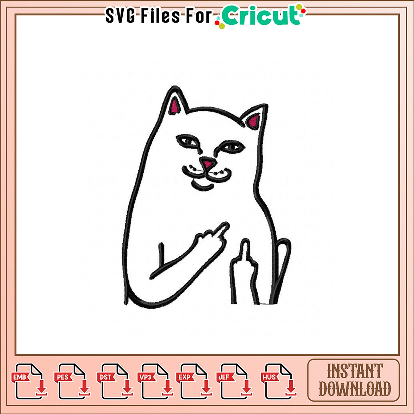 Funny Cat Embroidery Design for Instant Download Art