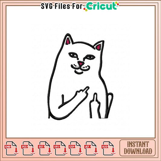 Funny Cat Embroidery Design for Instant Download Art