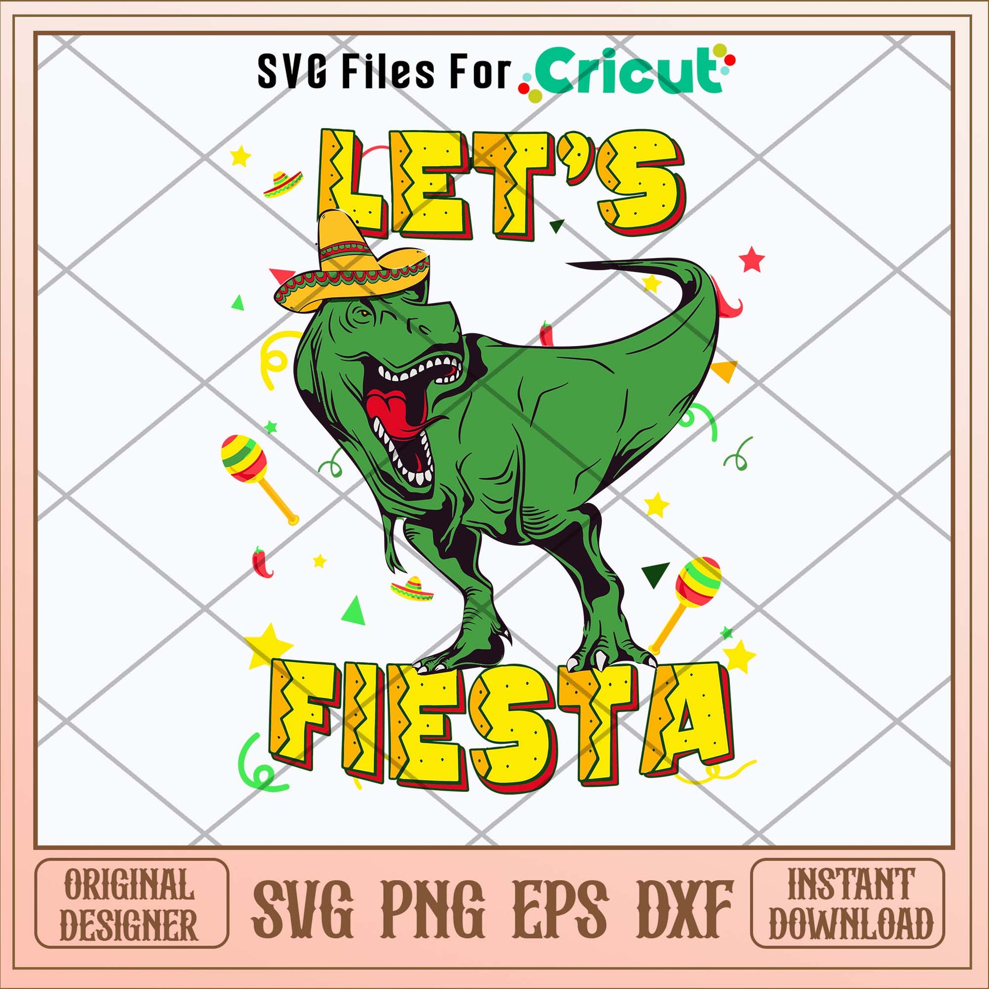Funny Dinosaur Lets Fiesta Svg