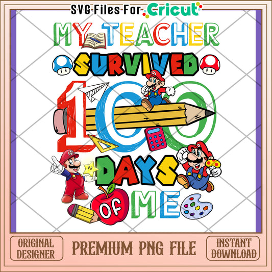 Funny Teacher 100 Days of School PNG Design