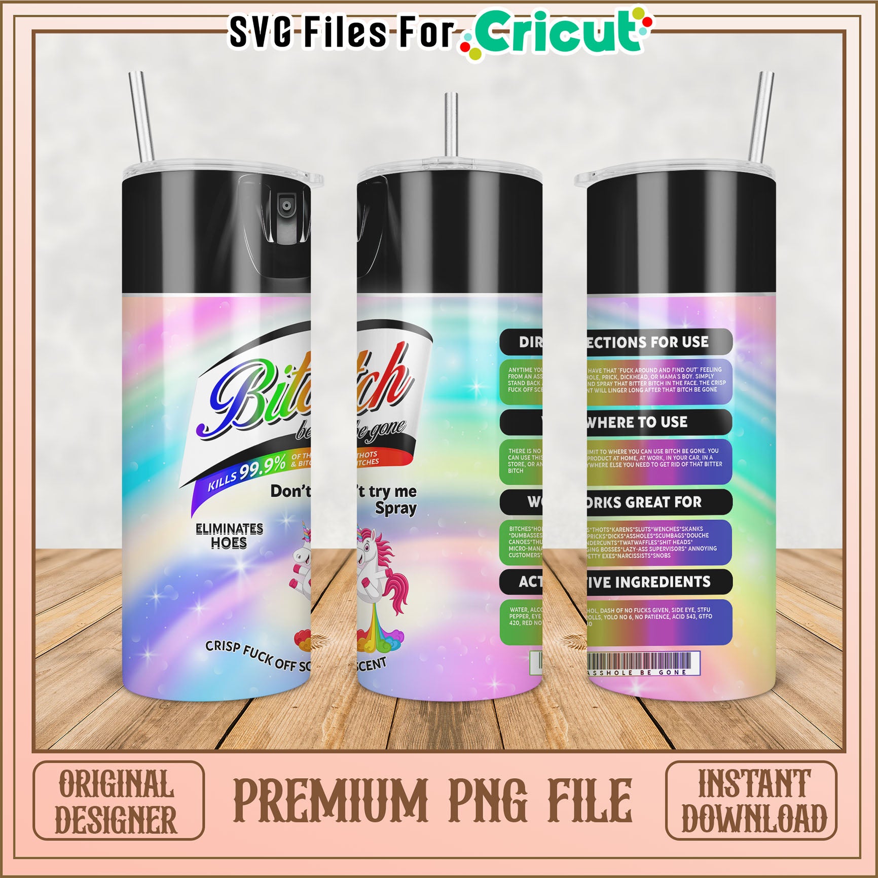 Funny Unicorn Tumbler PNG File for Cricut DIY Crafting Projects