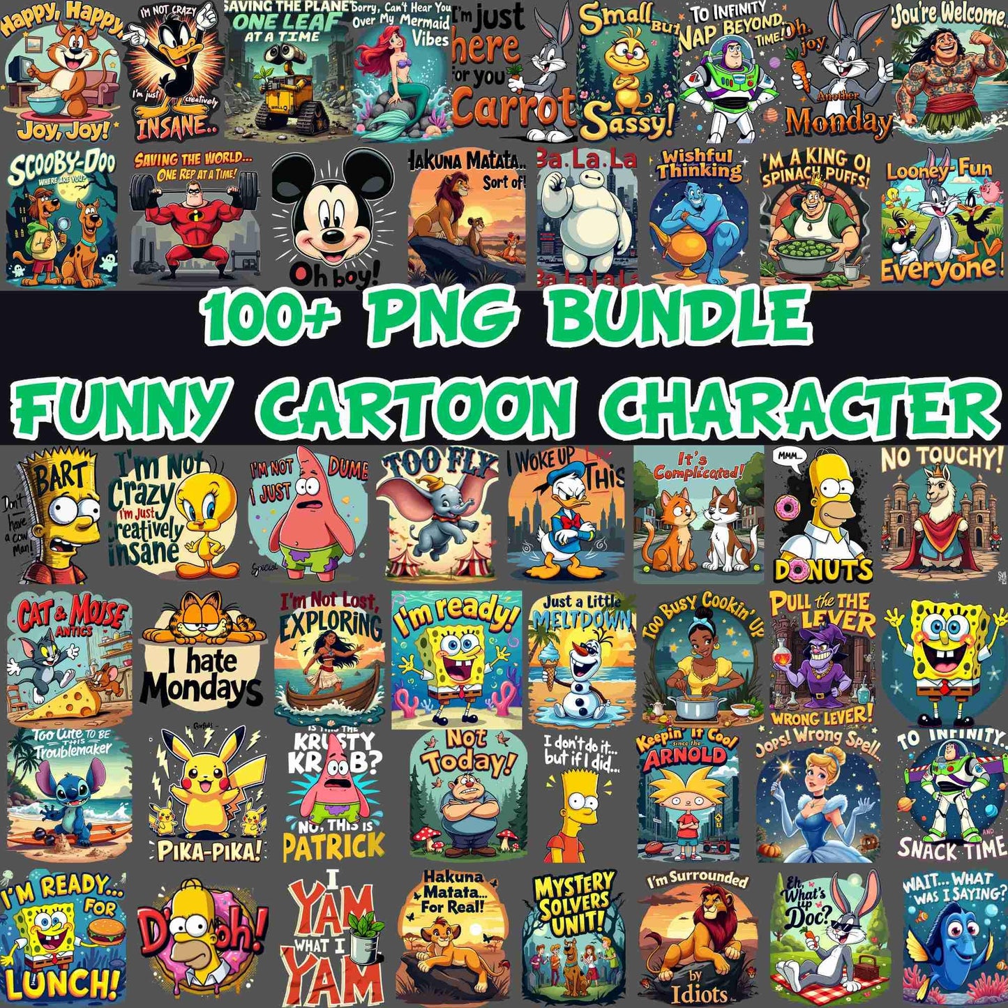 Funny Cartoon Character Png Bundle, Retro Cartoon Png, Disney Princess Png