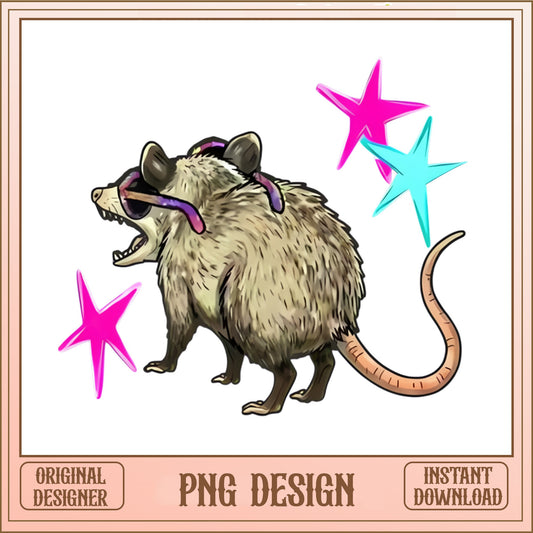 Funny Opossum With Sunglasses PNG, Cool Possum PNG, Retro Animal PNG