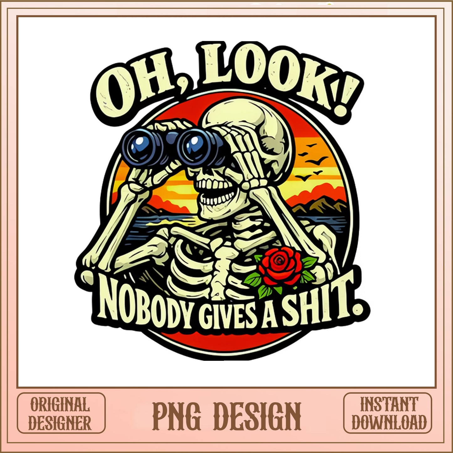 Funny Skeleton With Binoculars PNG, Sarcastic Quote PNG, Vintage Skull PNG