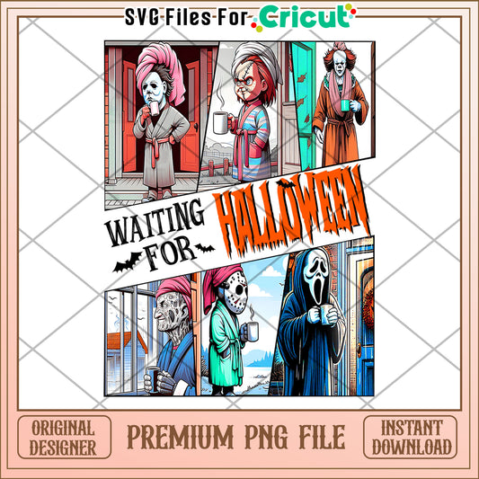 Funny design waiting for halloween png, horror movie characters png, horror movie png