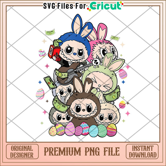 Funny easter labubu cute design png, labubu the monster png