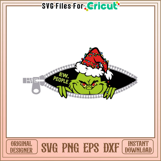 Funny grinch ew people santa hat svg, funny grinch lines​​​​ svg