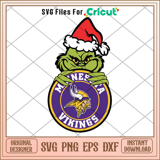 Funny grinch minnesota vikings circle svg, merry grinchmas sign​ svg
