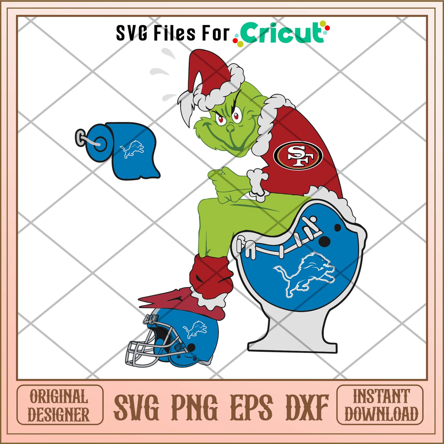 Funny grinch san francisco detroit lions svg, grinch cartoon characters​​ svg