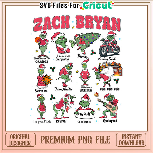 Funny grinch zach bryan christmas png, grinch stole christmas​ png