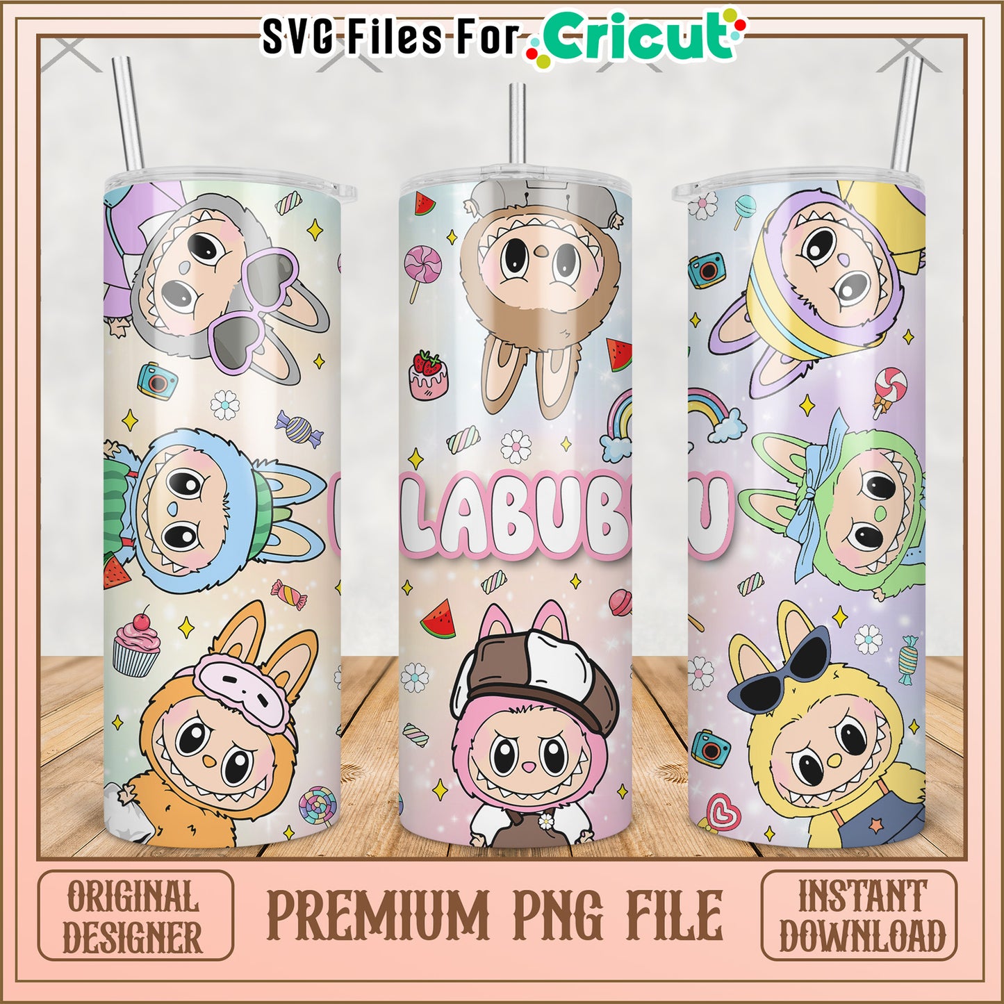 Funny labubu tumbler png, labubu macaron​ png, the monsters labubu​ png