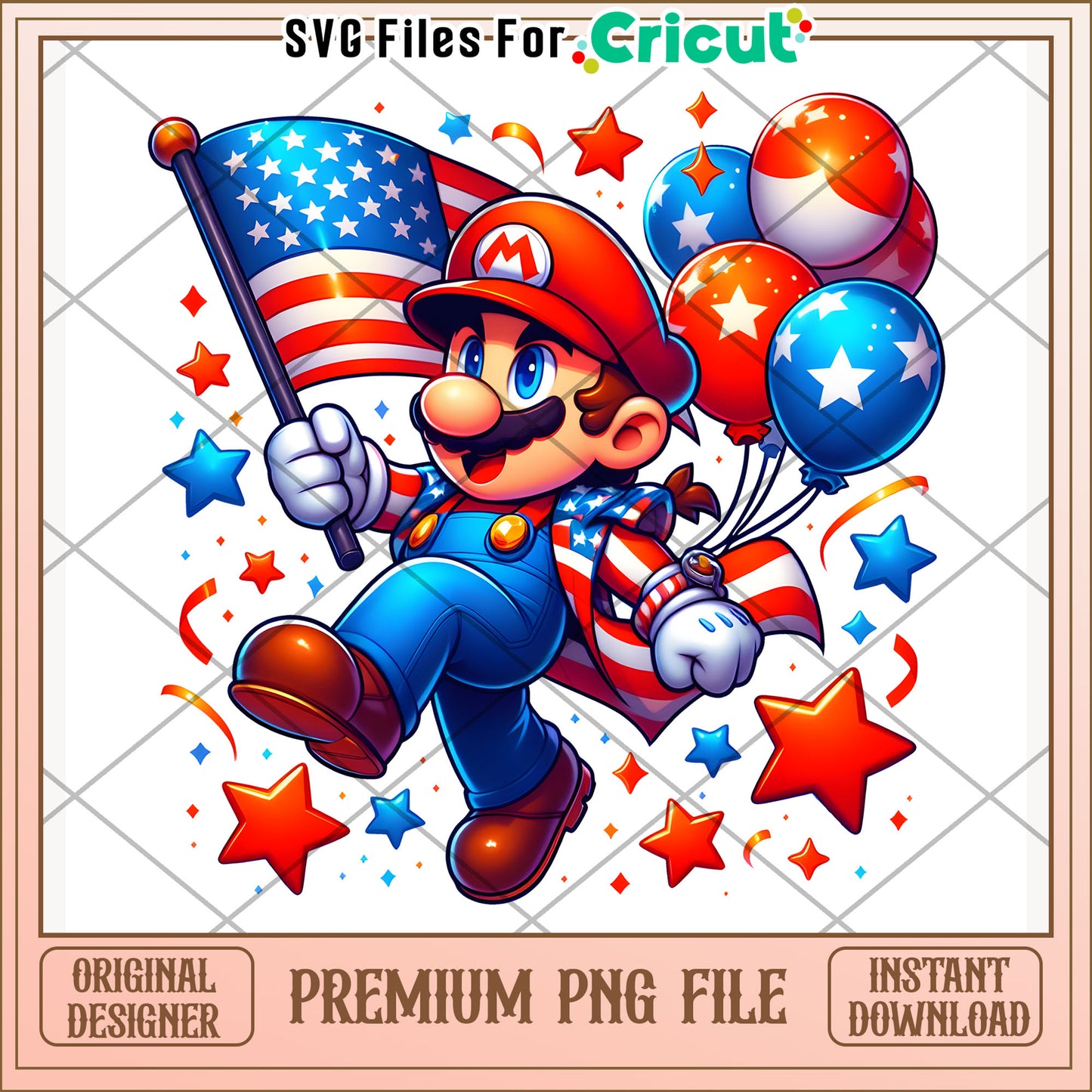 Funny mario cute character png, independence day png, 4th of july png