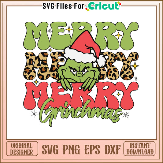 Funny merry grinchmas leopard pattern svg, grinchmas font​ svg