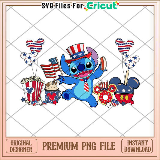 Funny stitch 4th of july design png, disney character png, playful cartoon png