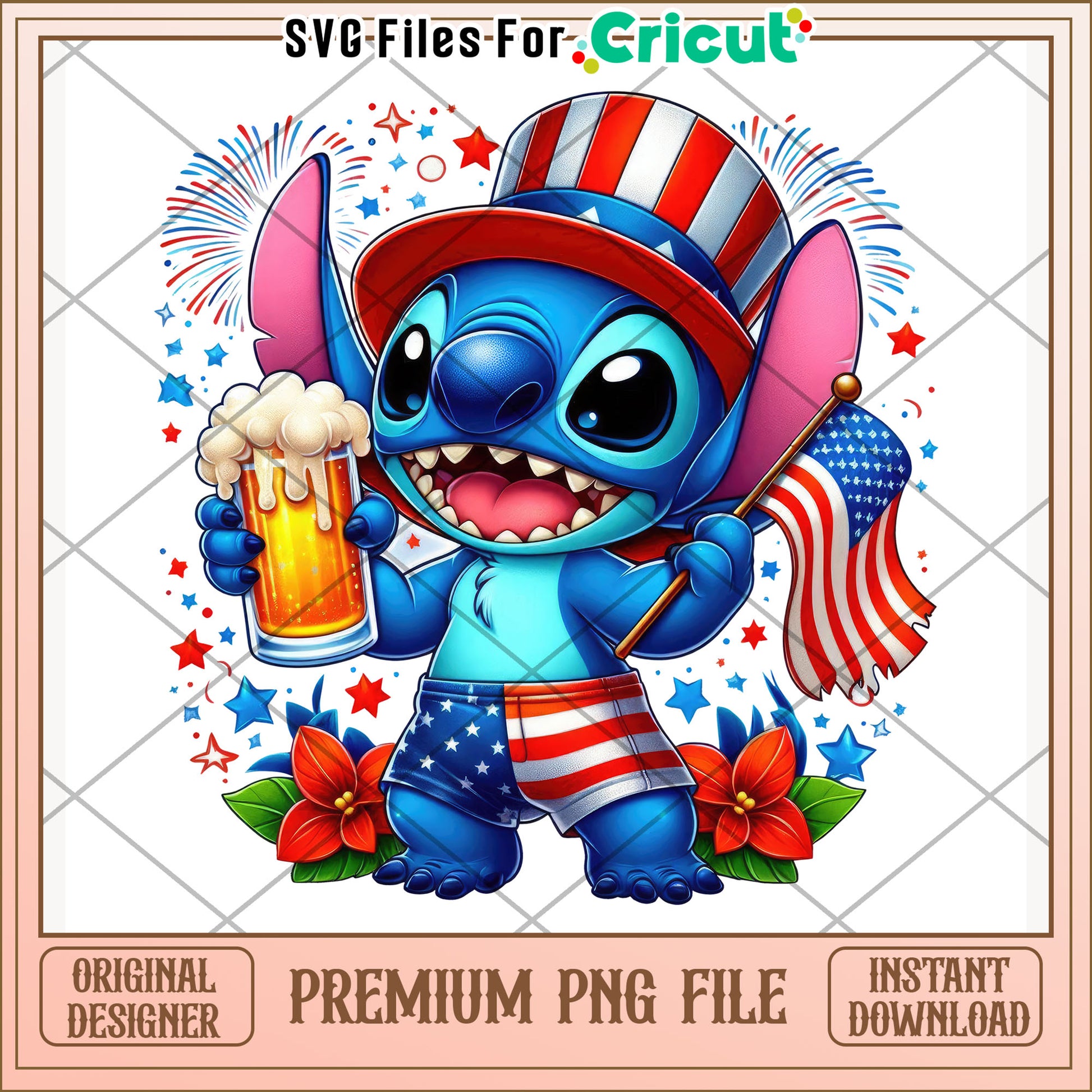 Funny stitch 4th of july png, patriotic cartoon png, disney character png