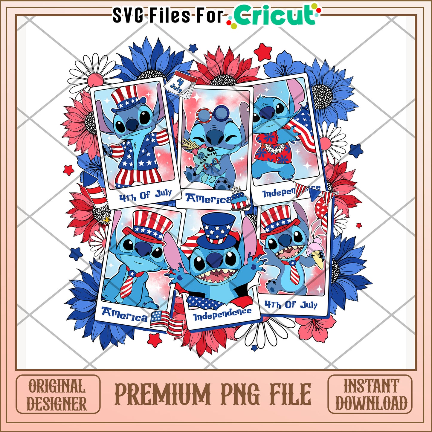Funny stitch amerca flag png, 4th of july design png, patriotic theme png