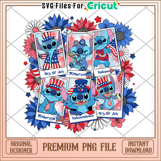 Funny stitch amerca flag png, 4th of july design png, patriotic theme png