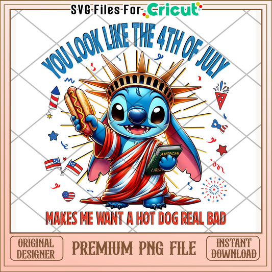 Funny stitch statue 4th of july png, 4th of july design png, freedom day png