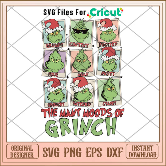 Funny the many moods of grinch svg, christmas cartoon grinch​ svg