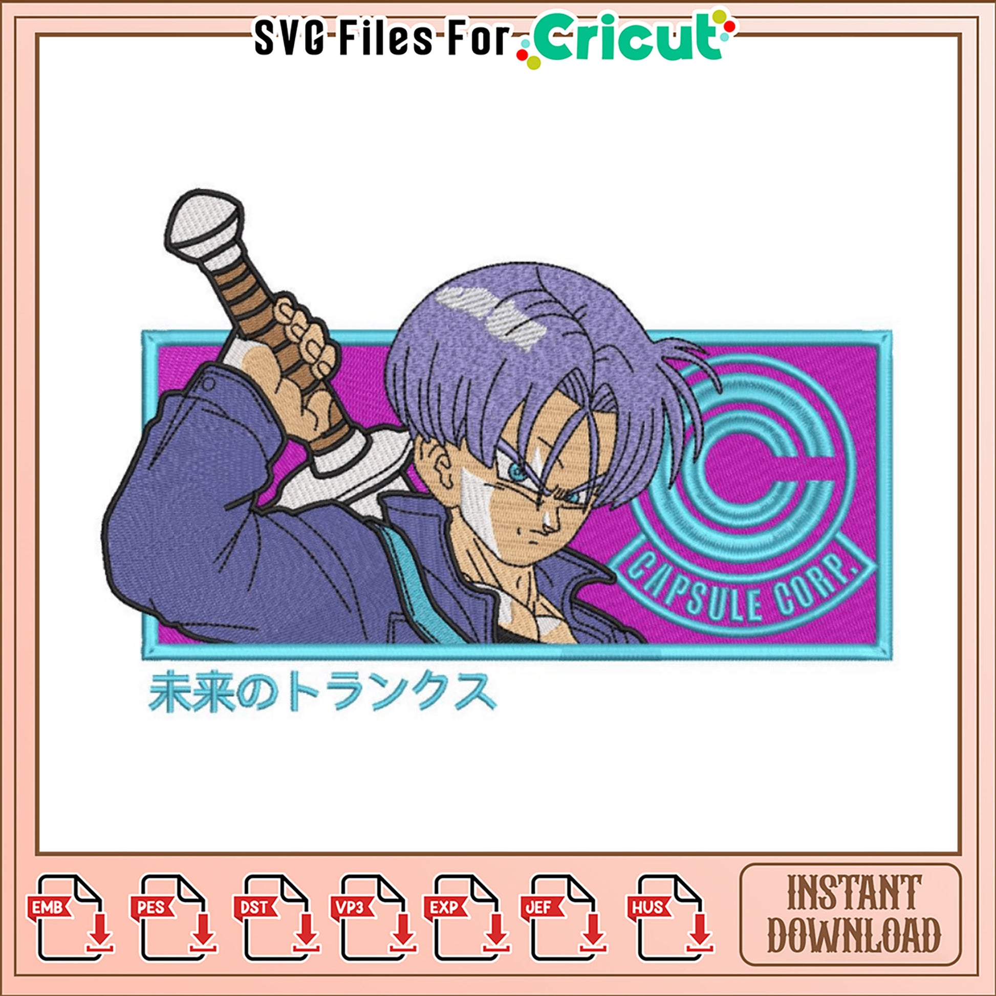 Future Trunks Embroidery Design Instant Download