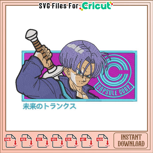 Future Trunks Embroidery Design Instant Download