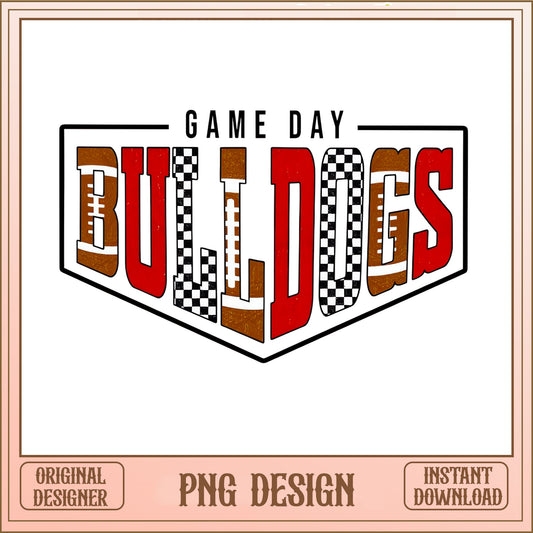 Game Day Bulldogs PNG, Football Checkered Design PNG, School Spirit PNG