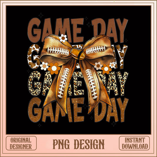 Game Day Football Leopard Bow PNG, Football Mom PNG, Game Day PNG